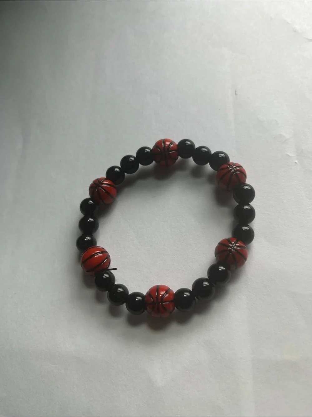 Men's Black and Orange Bead Bracelet with Basketball Accents